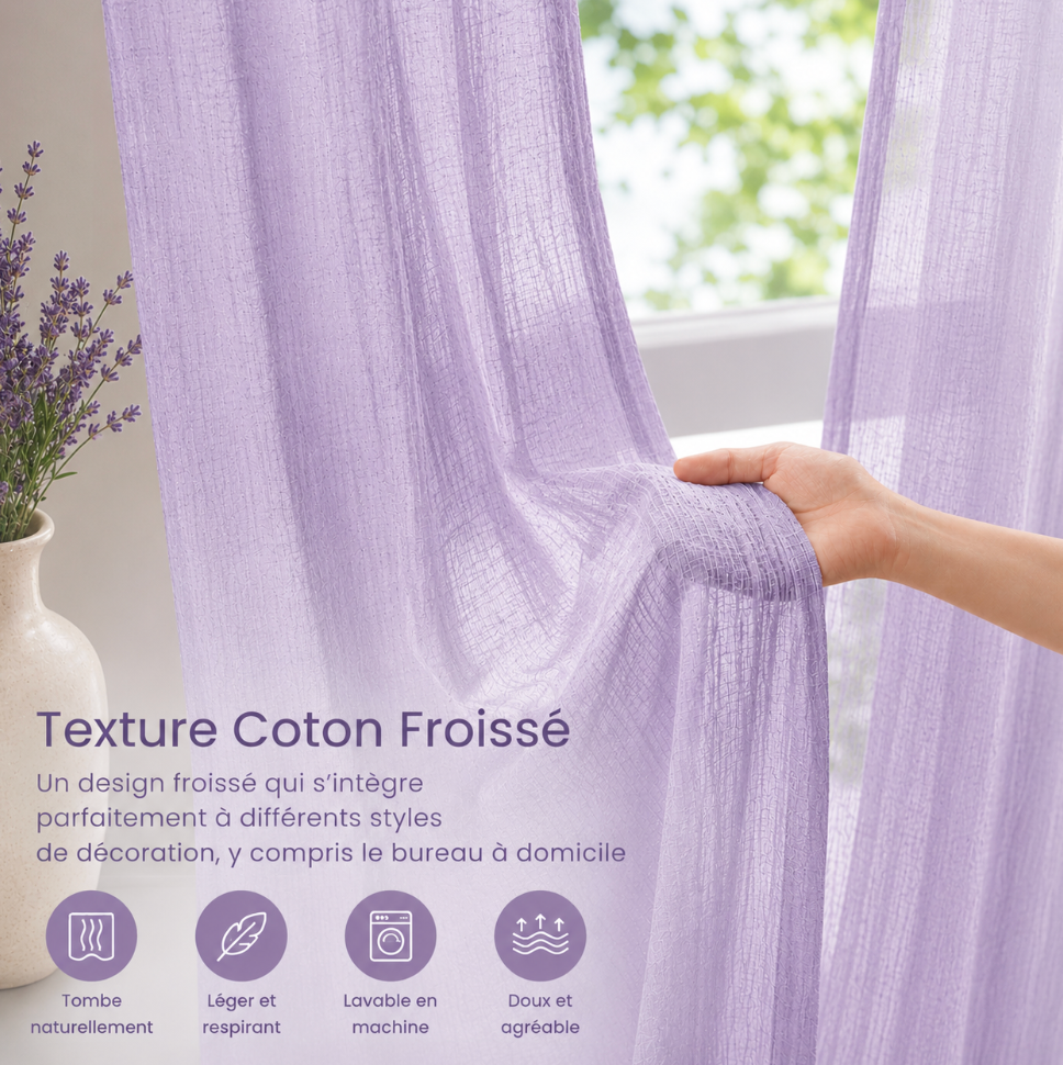 Voilage en coton violet | Milia