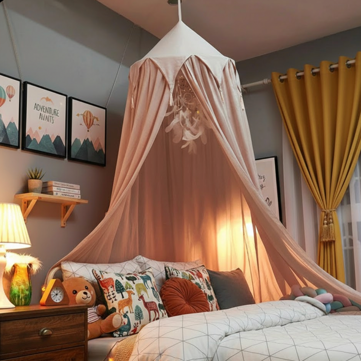 Moustiquaire à dome suspendu rose pompon | Child | Instant Rideau