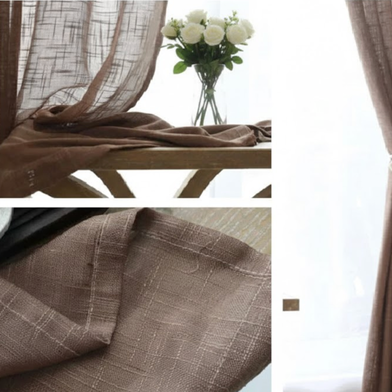 Rideau marron en lin naturel et coton tissage | Épure | Instant Rideau