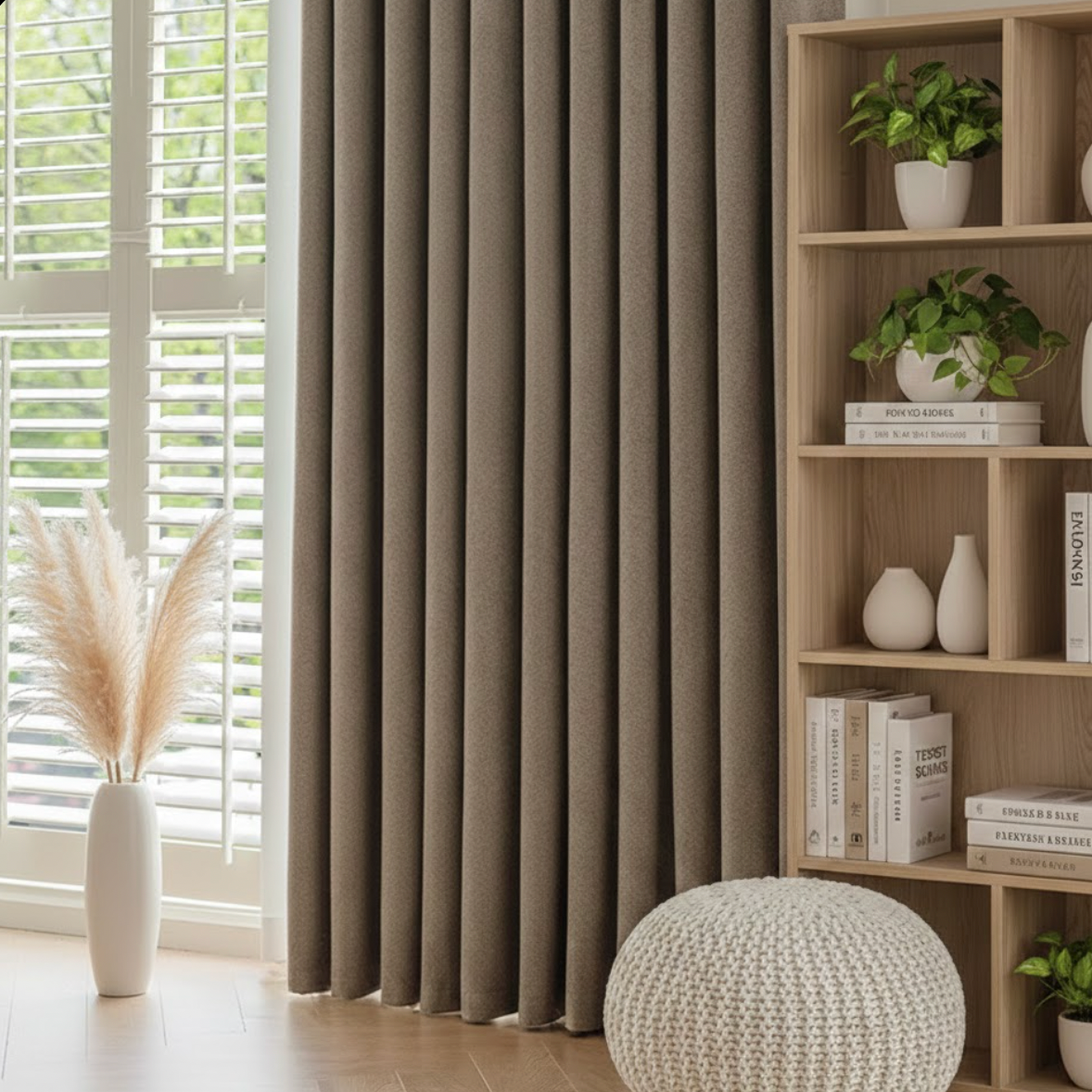 Rideau occultant en coton et lin taupe oeillets | Calinea | Instant Rideau