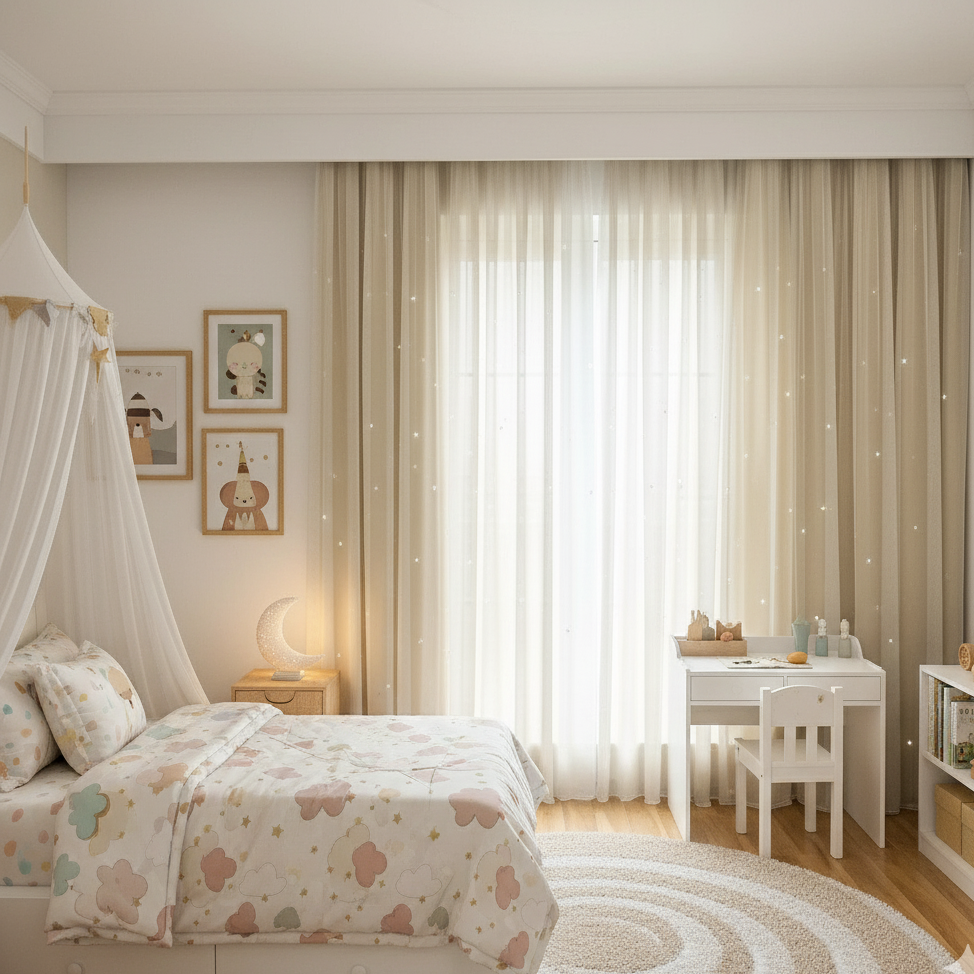 Lot de 2 rideaux beige occultants pour chambre enfant | Kidy | Instant rideau