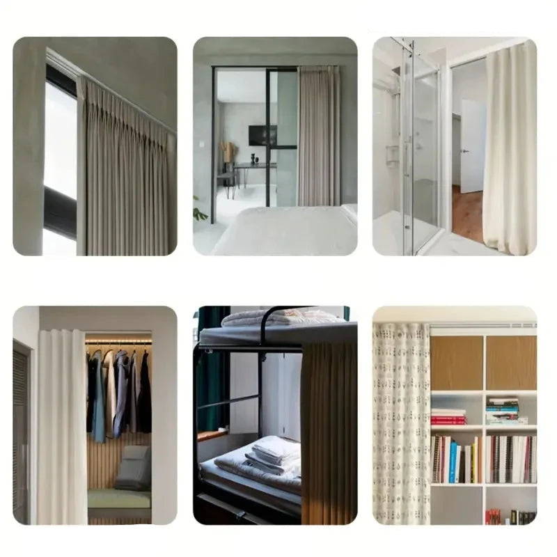 Rail rideau adhesif exemple de rideau accroché avec ce rail à rideau | Fixation plafond ou mur | Instant Rideau