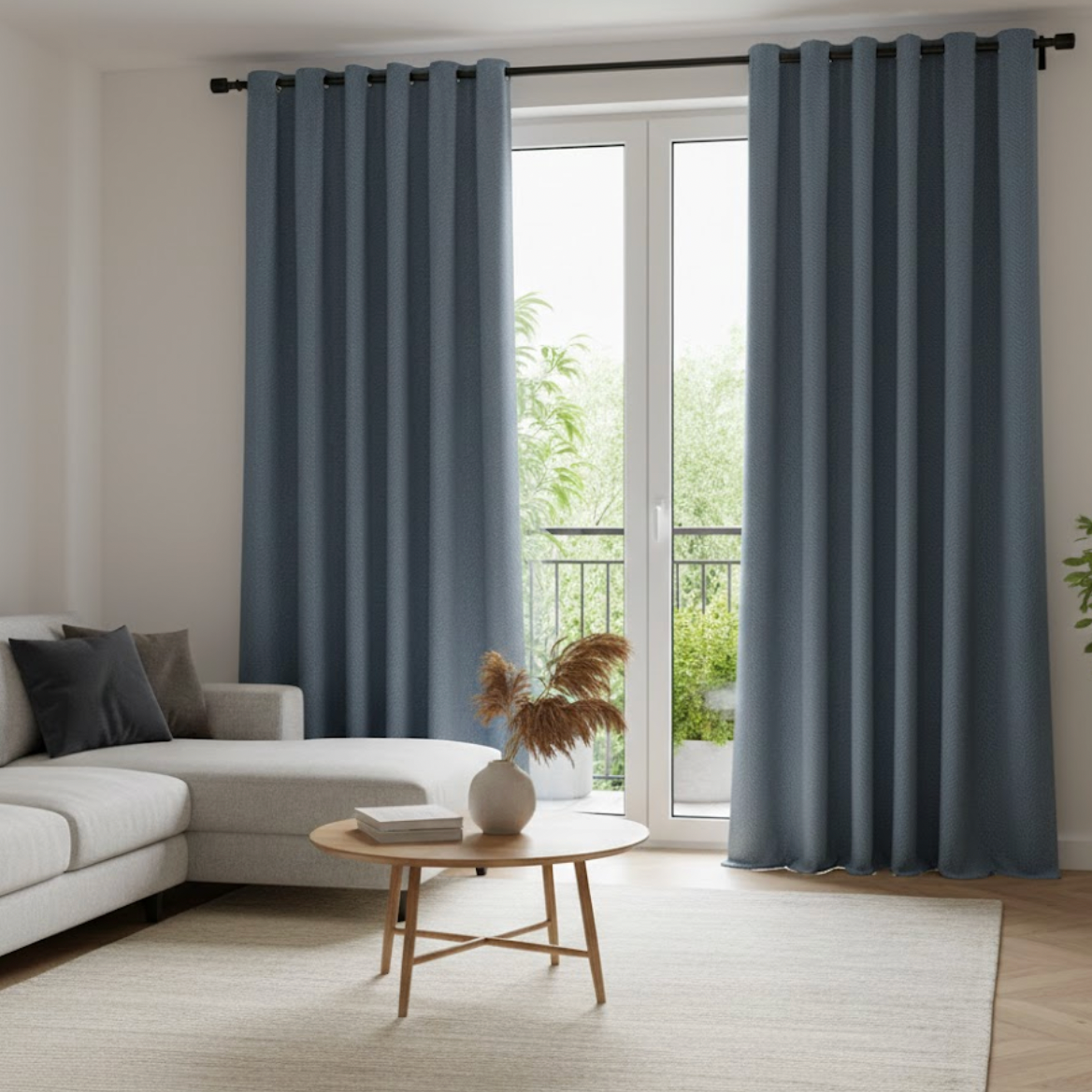 Rideau design en chenille bleue, esthétique moderne et confort intérieur | Rups | Instant Rideau