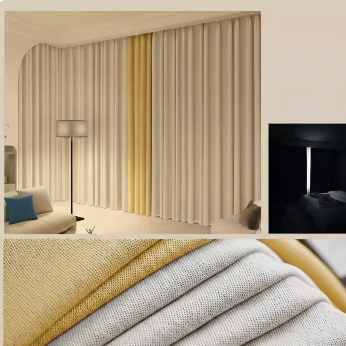 Rideau coton et lin insonorise beige-jaune crochets salon | Silencio II | Instant Rideau