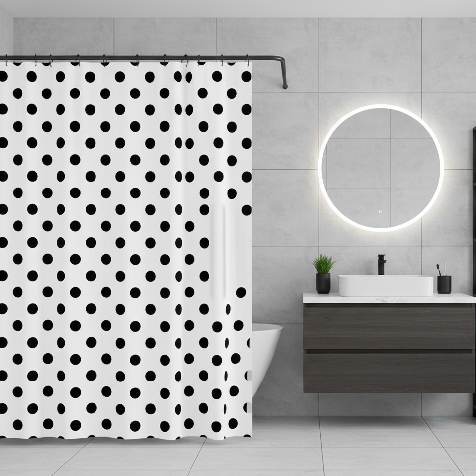 Rideau de douche à pois noir et blanc salle de bain | Hydra | Instant rideau