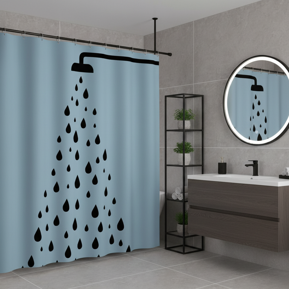 Rideau de douche bleu motif goutte d'eau salle de bain | Hydra | Instant rideau