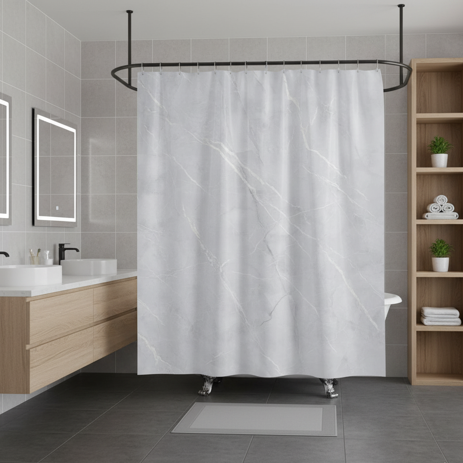Rideau de douche couleur gris salle de bain effet marbre | Marbrelle | Instant rideau