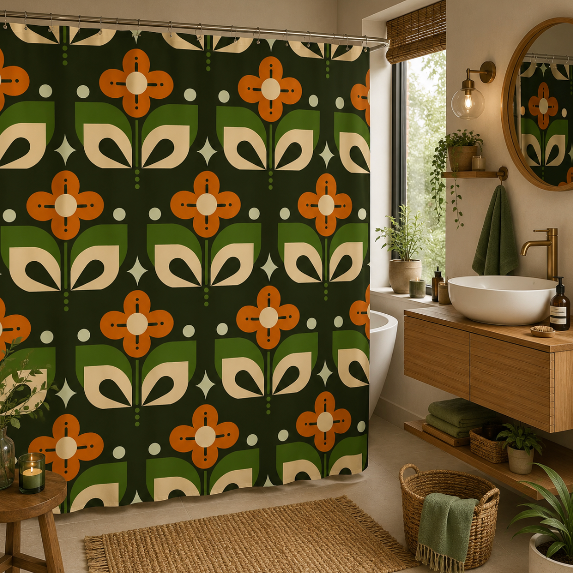 Rideau de douche haut de gamme vintage pour intérieur élégant avec tissu durable, motifs décoratifs et ambiance chaleureuse | Punchy | Instant Rideau