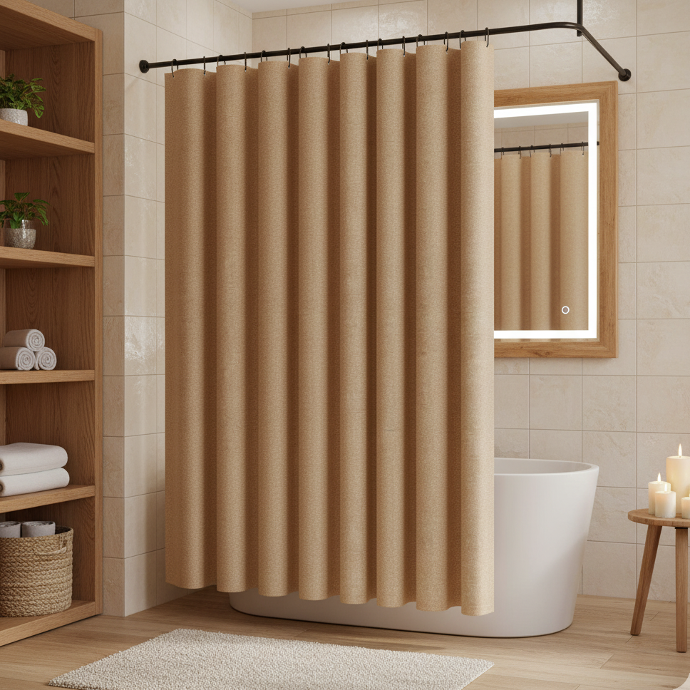 Rideau de douche marron élégant et moderne dans salle de bain | Dush | Instant rideau