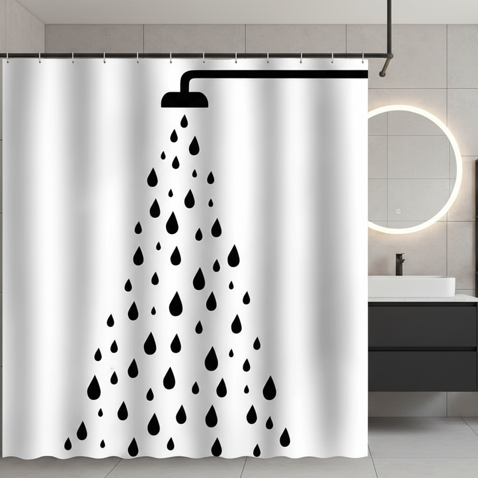 Rideau de douche original noir et blanc pour salle de bain avec motif | Hydra | Instant rideau