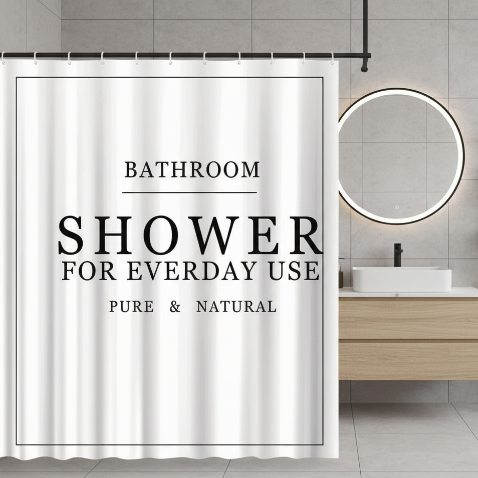 Rideau de douche original design noir et blanc pour salle de bain avec écriture | Hydra | Instant rideau