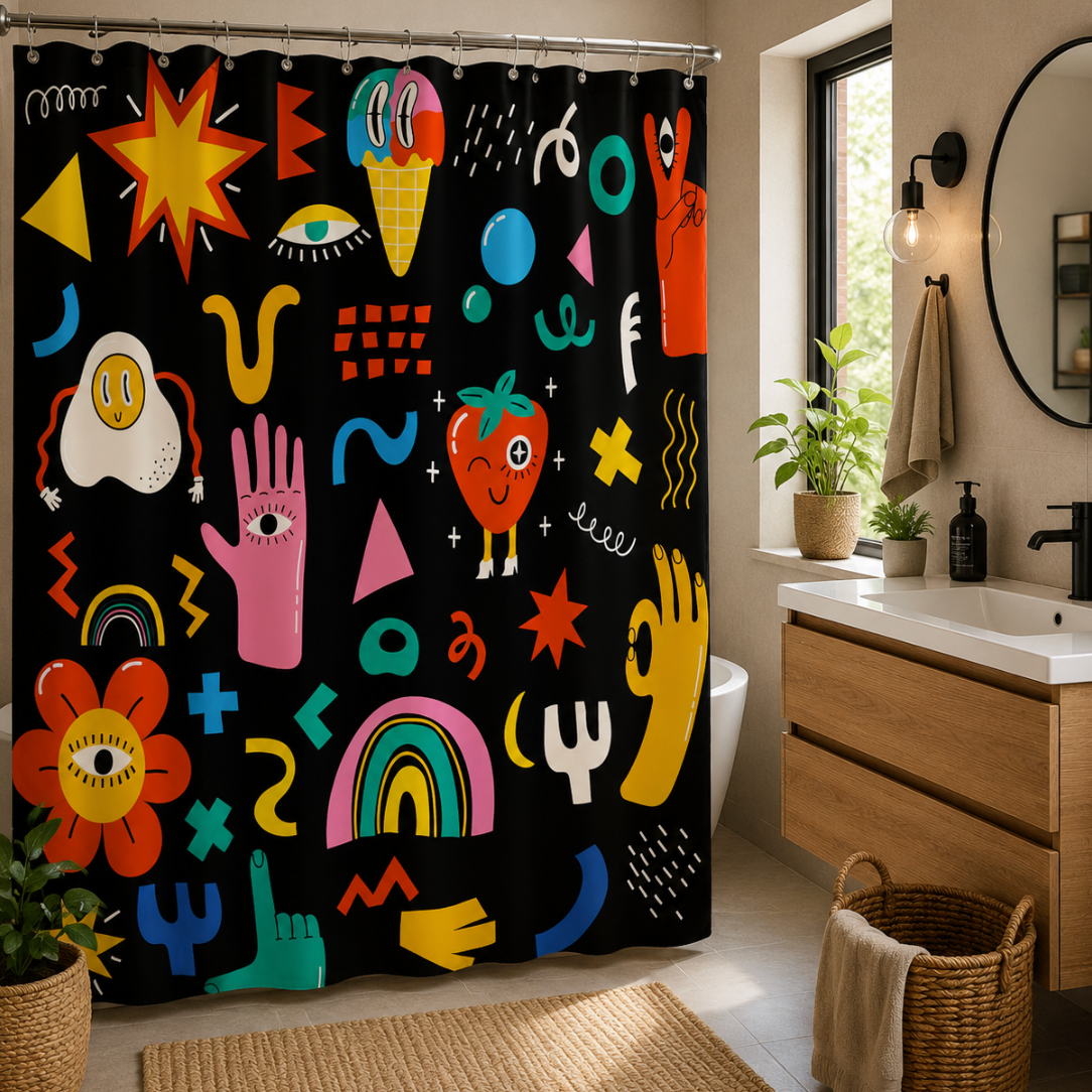 Rideau de douche rétro imperméable avec tissu résistant, séchage rapide et entretien facile pour salle de bain élégante | Punchy | Instant Rideau