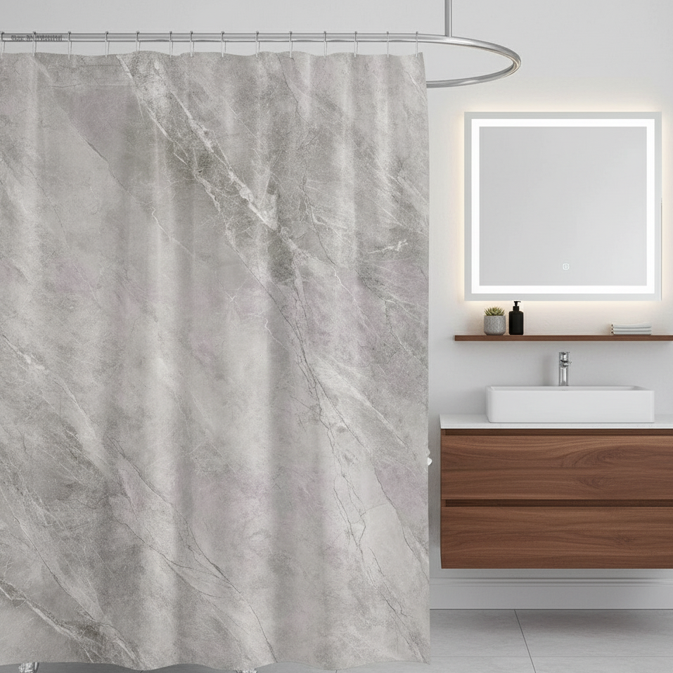Rideau de douche couleur gris clair salle de bain style marbre | Marbrelle | Instant rideau