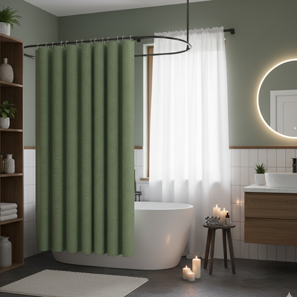 Rideau de douche vert pomme original dans salle de bain | Dush | Instant rideau