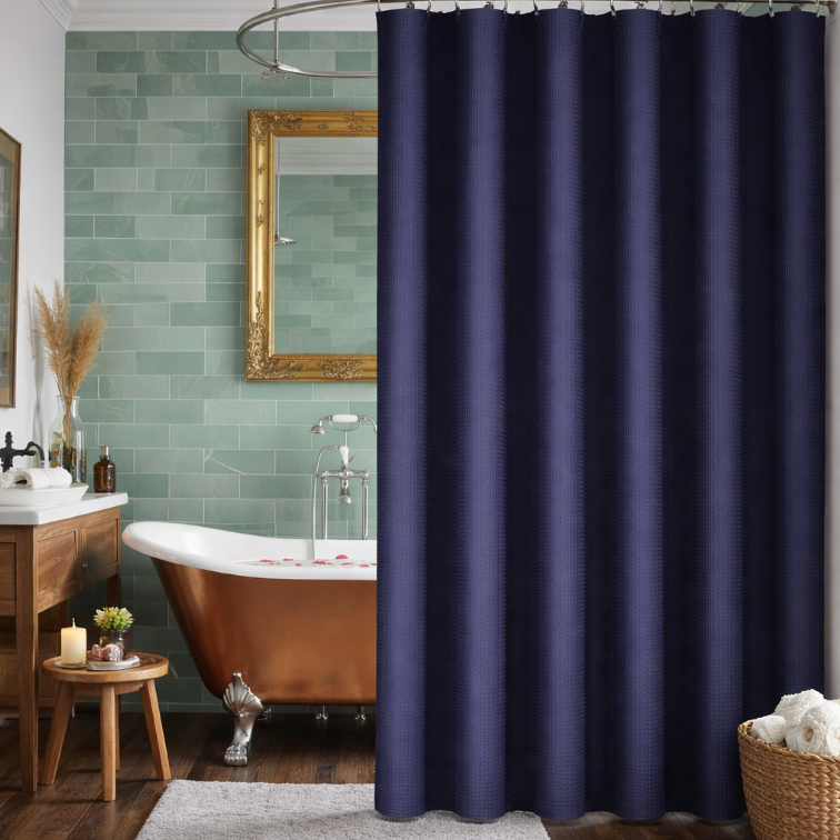 Rideau de douche bleu foncé gaufré anti-humidité salle de bain | Gofry | Instant Rideau