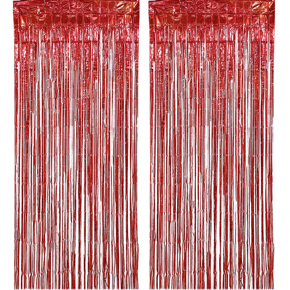 Rideau à franges rouge métallique pour décoration de fête | Instant Fêtes