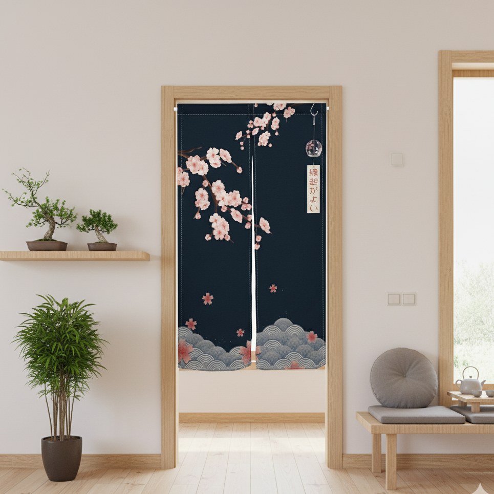 rideau japonais fleur porte | Noren | Instant Rideau