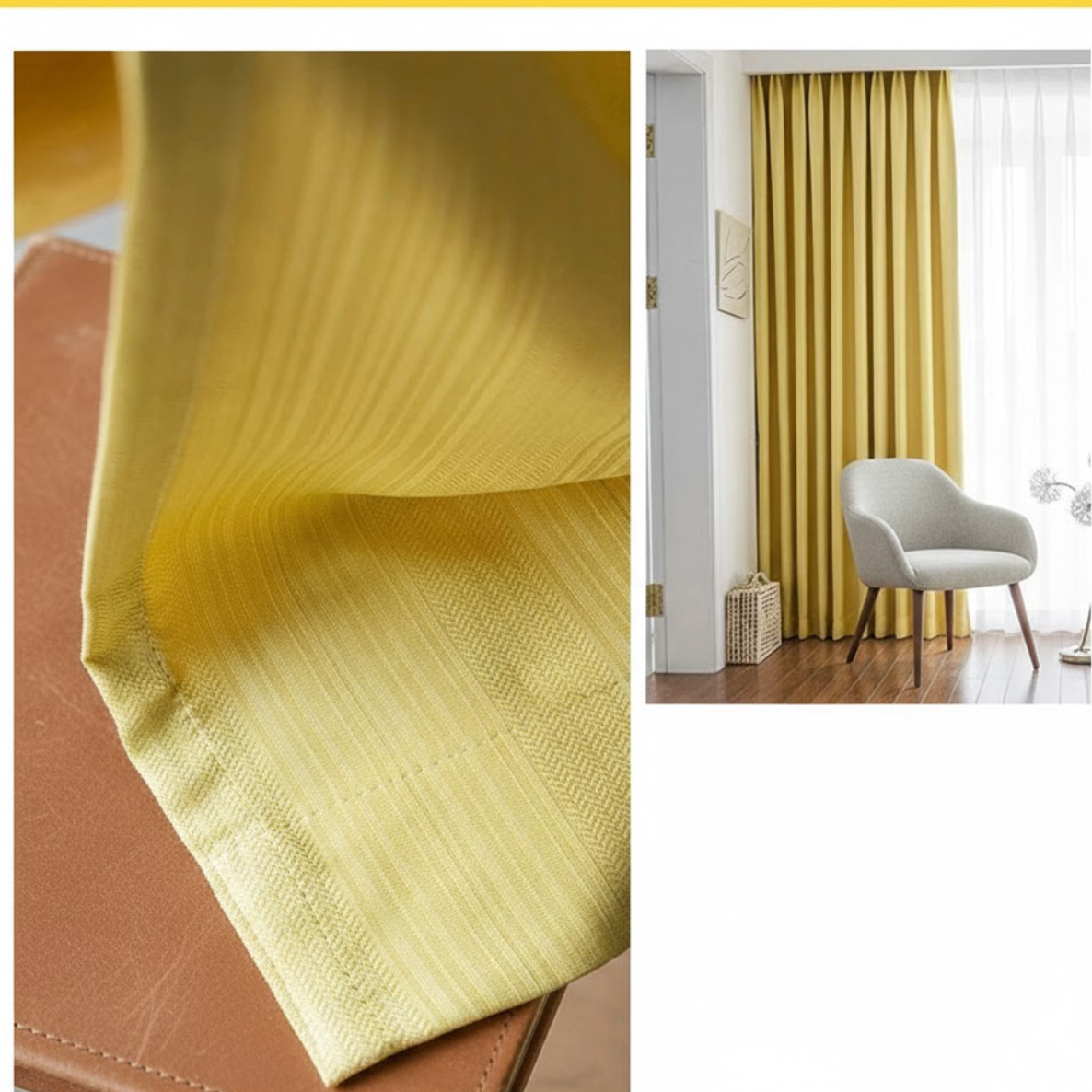 Rideau décoratif et fonctionnel jaune pour chambre, salon et intérieur moderne | Silenza | Instant Rideau