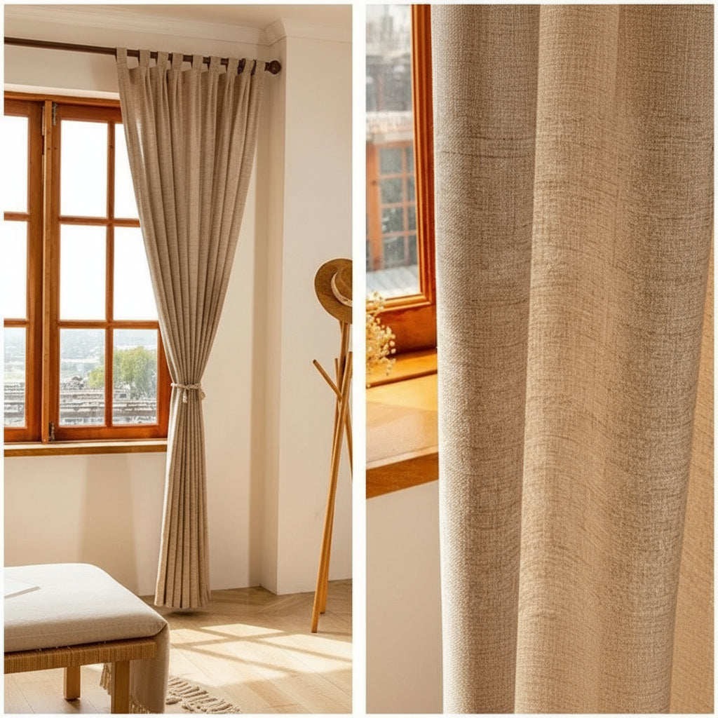 Rideau marron pour salon, créant un espace convivial et moderne tout en apportant confort et style | Lineo | Instant Rideau
