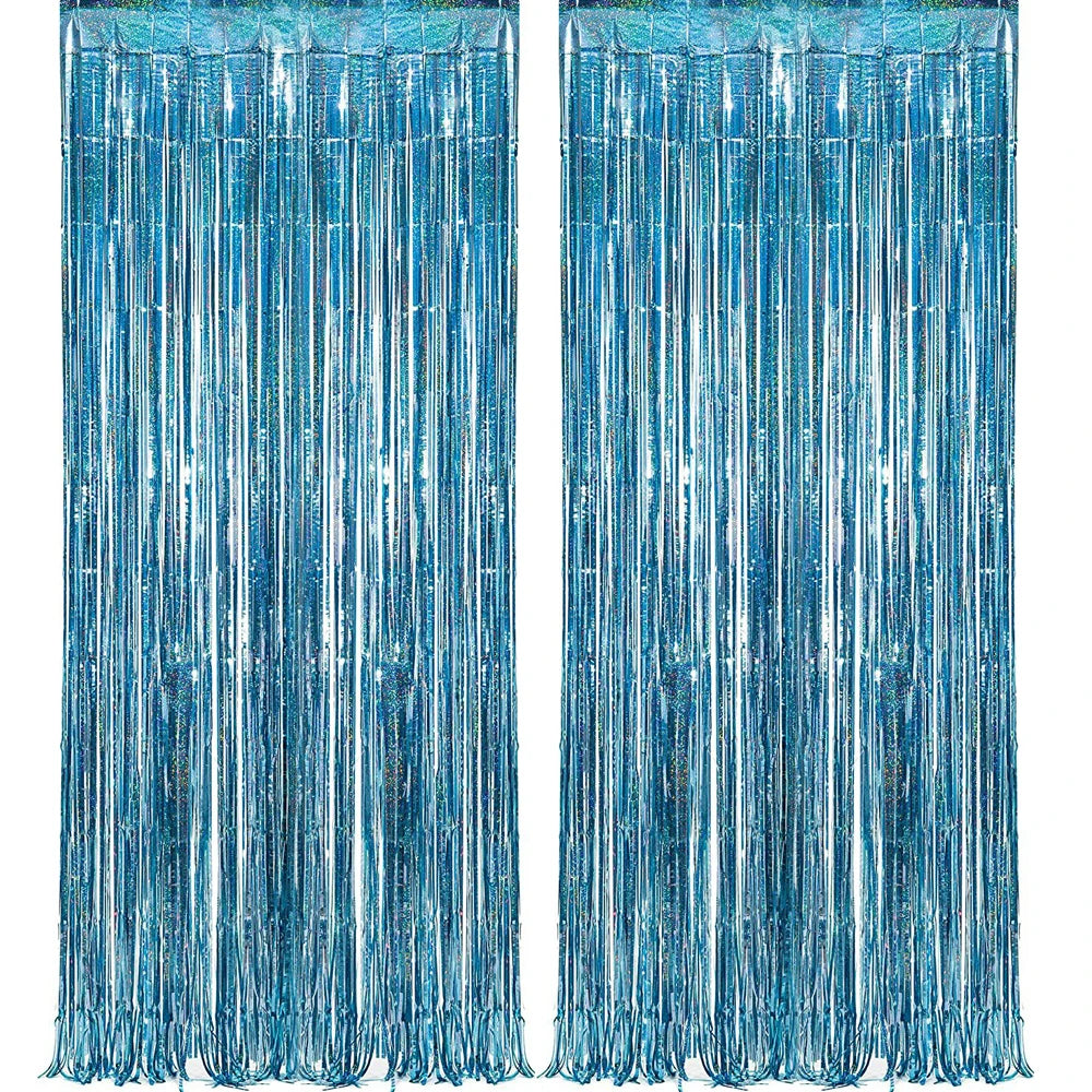 Rideau à franges bleu ciel pour créer un fond photo élégant | Instant Fêtes