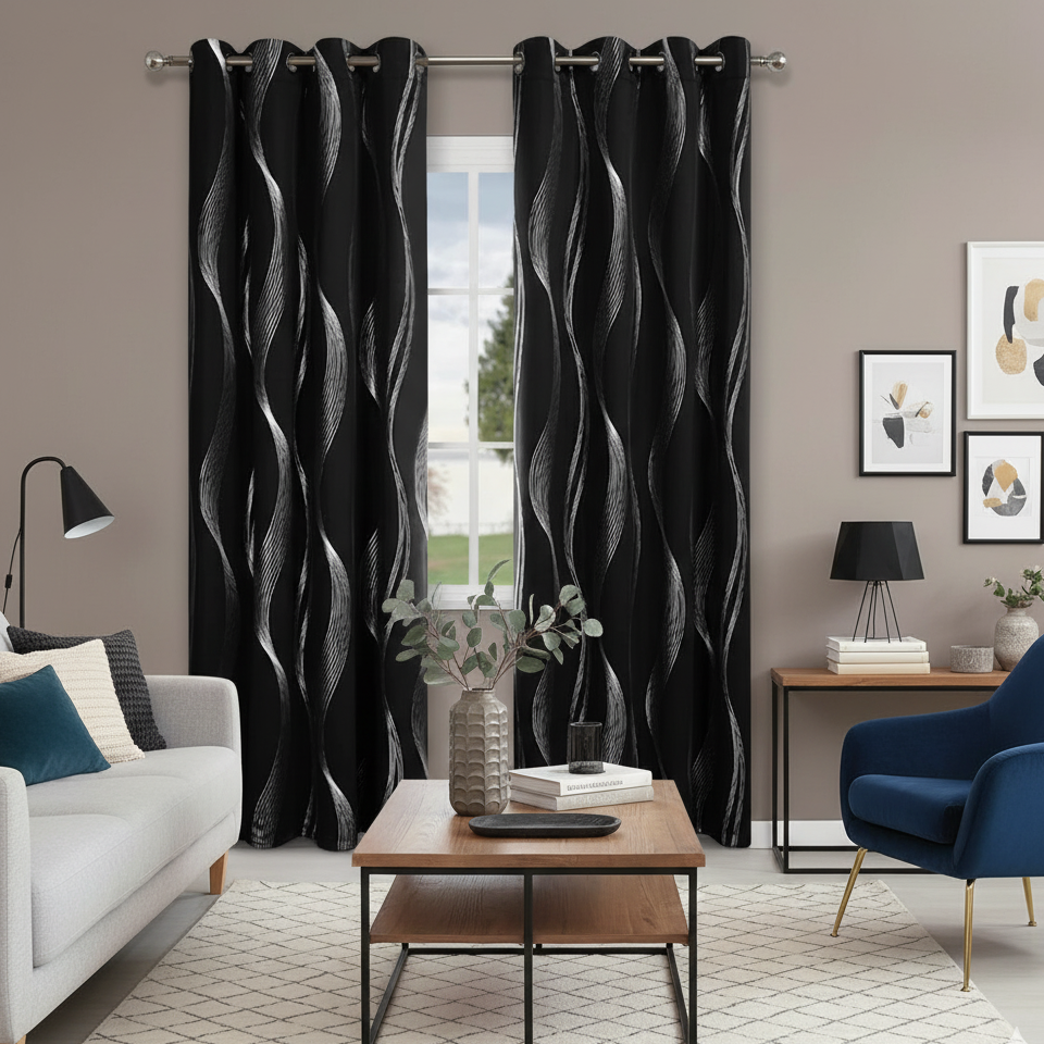 Rideau occultant noir occultant noctis dans un salon moderne | Noctis | Instant Rideau