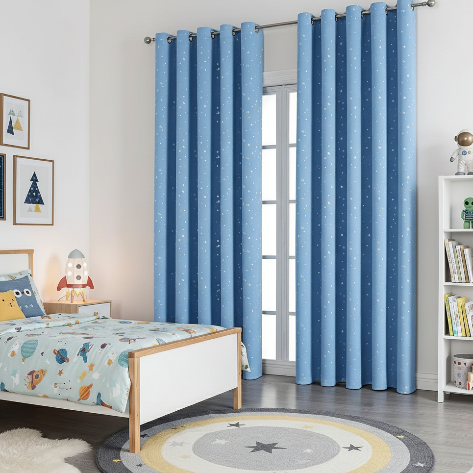 Rideau occultant bleu pour chambre enfant avec étoiles | Stars Instant rideau