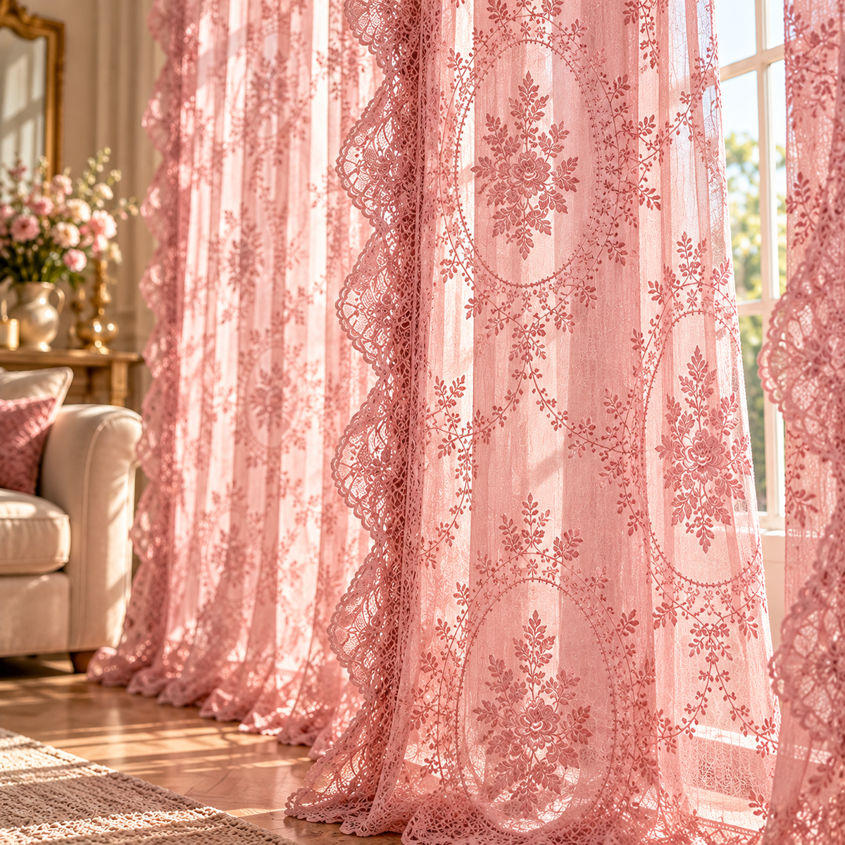 Rideau voilage rose transparent pour fenêtre de salon ou de chambre, confectionné en polyester léger et aérien, idéal pour laisser passer la lumière naturelle tout en apportant douceur, élégance et raffinement à votre décoration intérieure | Oriu | Instant rideau