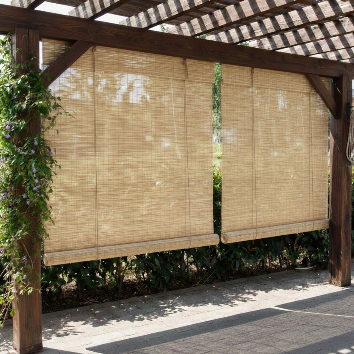 Rideau en bambou beige pour fenêtres et terrasses, design naturel et confortable | Bambora | Instant rideau