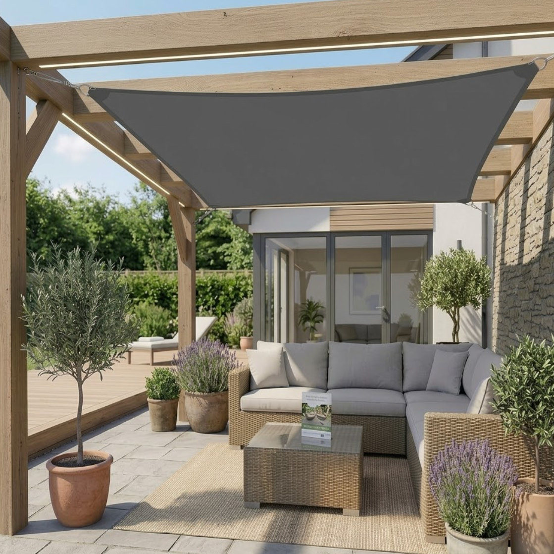 Toile d’ombrage grise anti UV terrasse jardin extérieur protection solaire | Sunara | Instant rideau