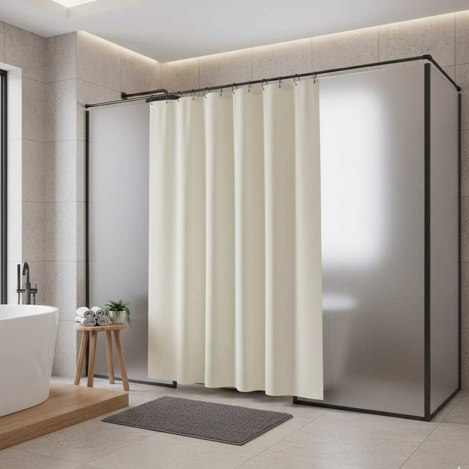 Rideau de douche beige | Waffle