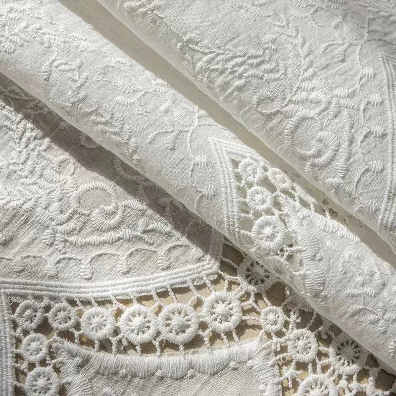 Brise bise fleurs brode tissu en coton blanc | Shabby | Instant Rideau