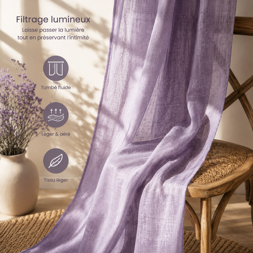 Voilage en coton violet | Milia