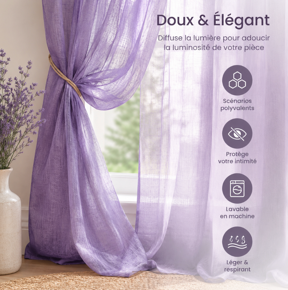 Voilage en coton violet | Milia