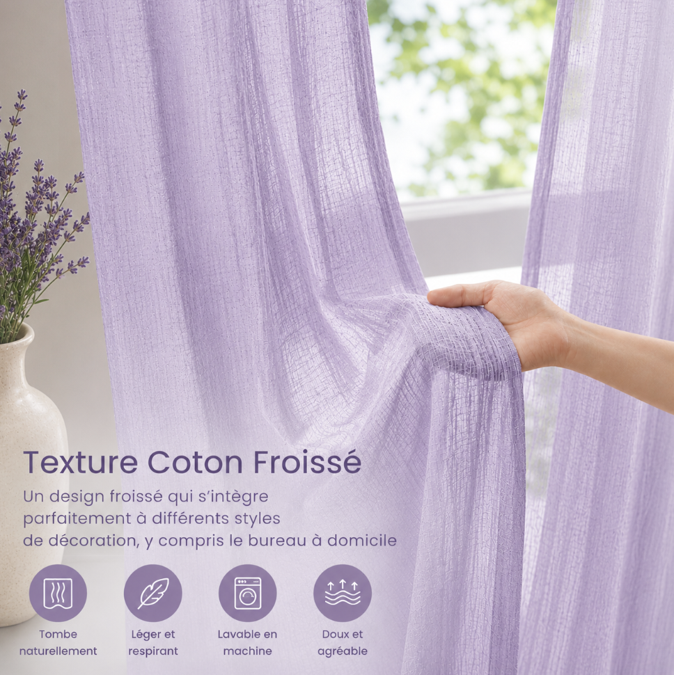 Voilage en coton violet | Milia