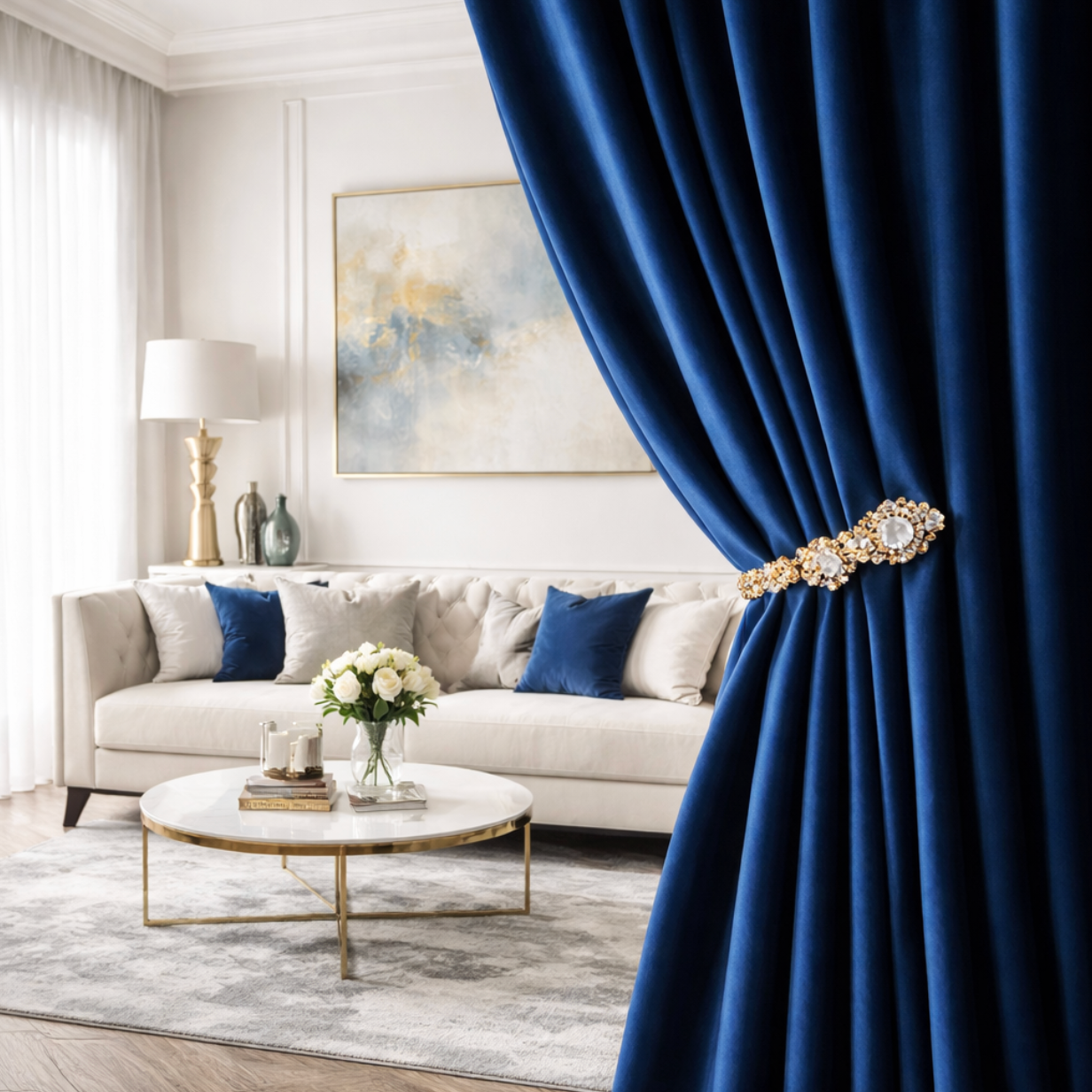 Blauw velours gordijn | Aristia