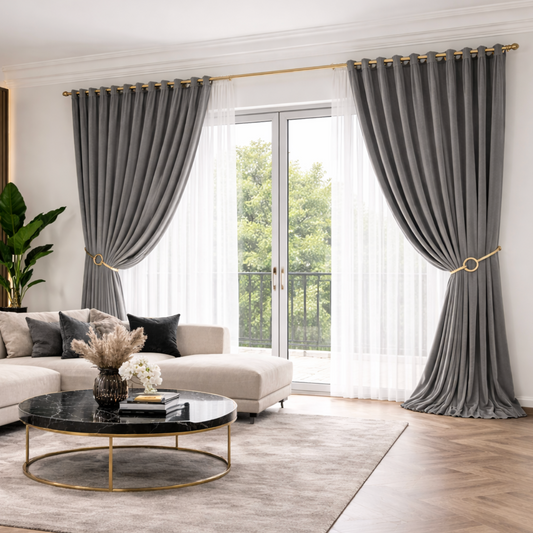 Rideau en velours gris | Aristia