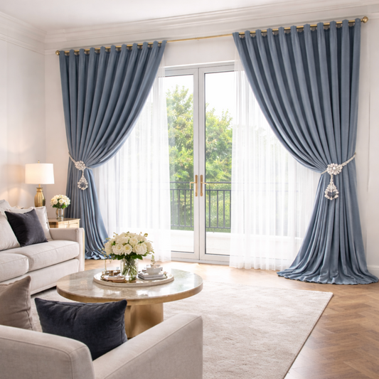 Rideau en velours bleu-gris | Aristia