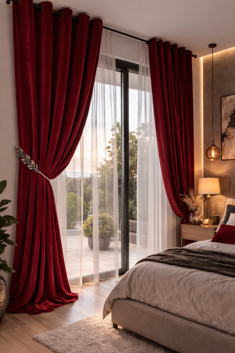 Rideau en velours rouge grenat | Aristia