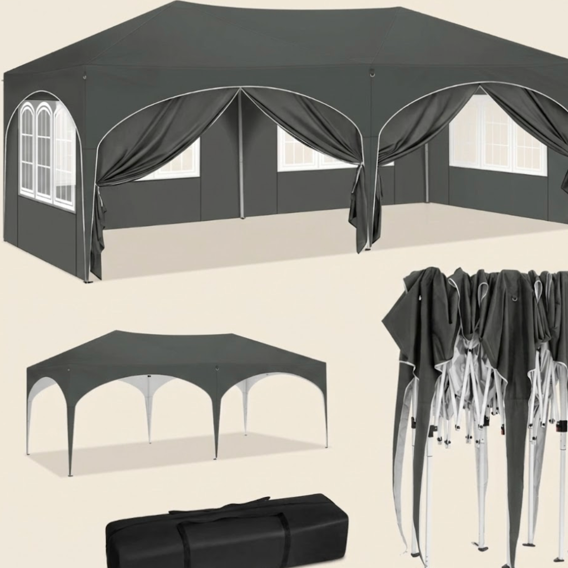 Gazebo 3x6 gris pliable | Méya | Instant Rideau