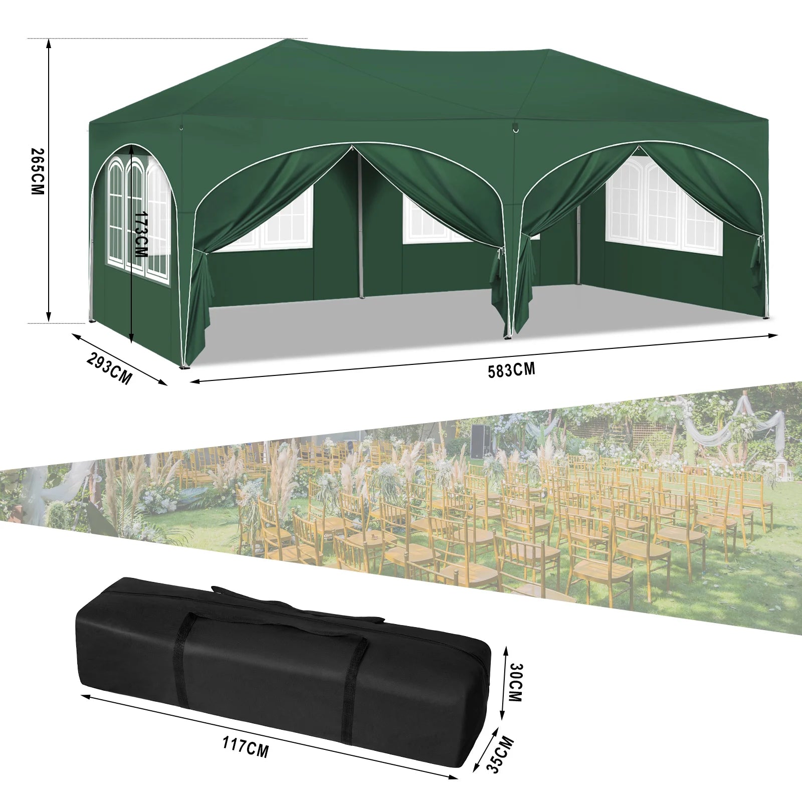 Gazebo 3x6 vert pliable dimensions | Méya | Instant Rideau
