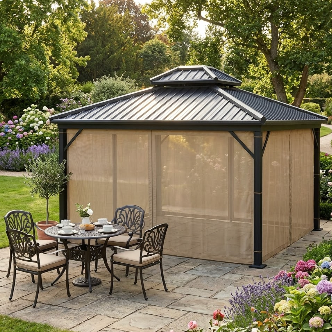 Moustiquaire beige ferme pour gazebo tissus | Cocoon | Instant Rideau