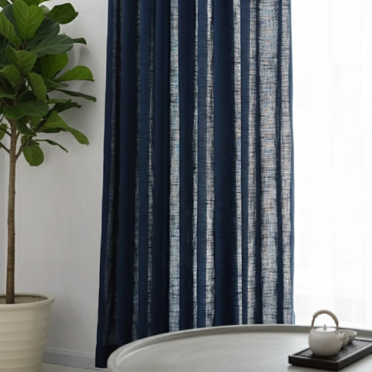 Rideau bleu marine en lin naturel et coton crochets | Épure | Instant Rideau