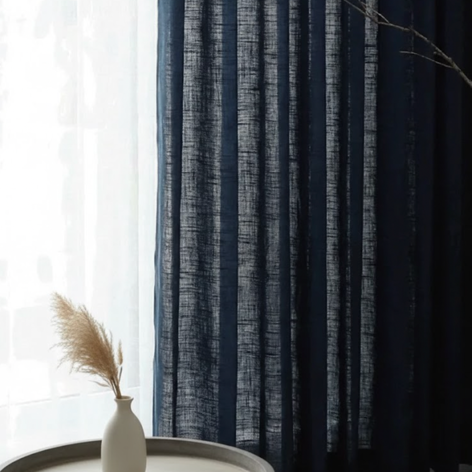Rideau bleu marine en lin naturel et coton | Épure | Instant Rideau