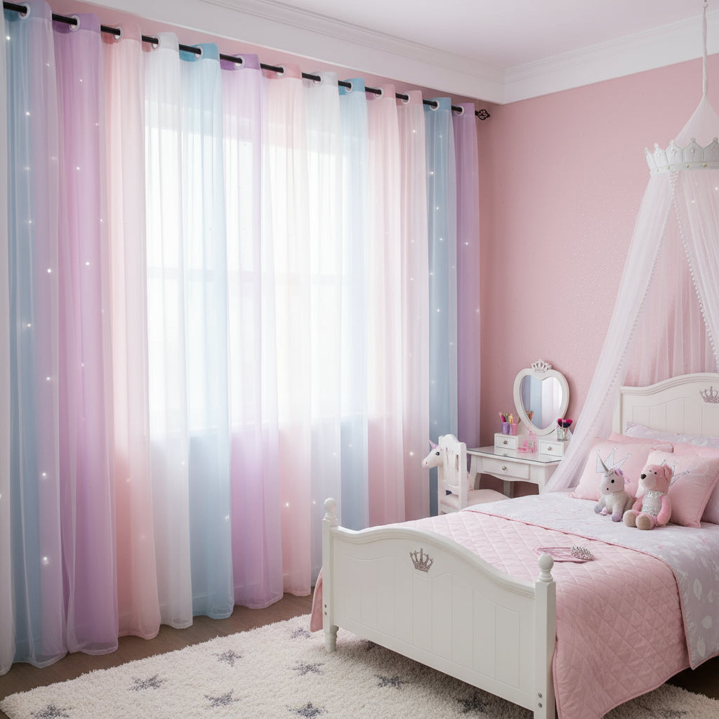 Rideau pour chambre enfant style princesse violet et rose | Princess | Instant rideau 