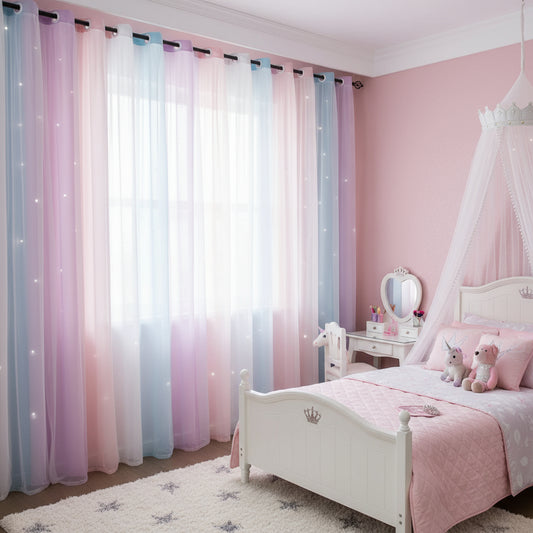 Rideau pour chambre enfant style princesse violet et rose | Princess | Instant rideau 