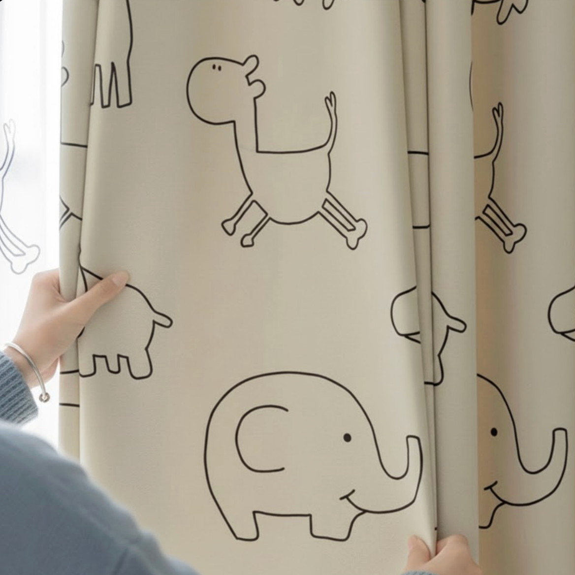 Rideau enfant imprimé animaux motif elephant| Fable | Instant Rideau