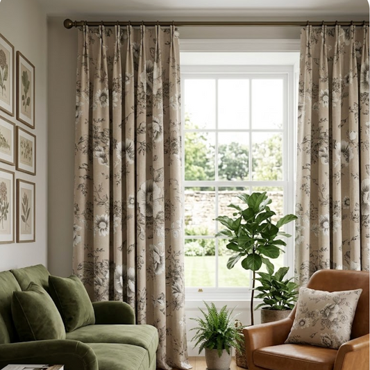 Rideau floral en coton lin motif pivoine pour salon élégant et naturel | Cotale | Instant rideau