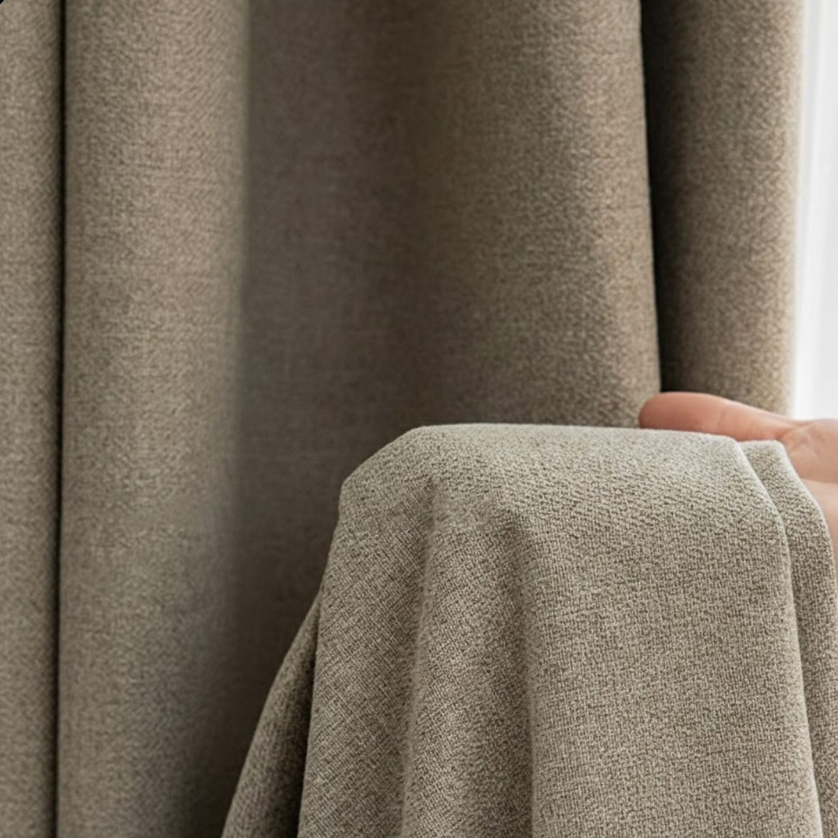 Rideau occultant en coton et lin taupe  tissage | Calinea | Instant Rideau