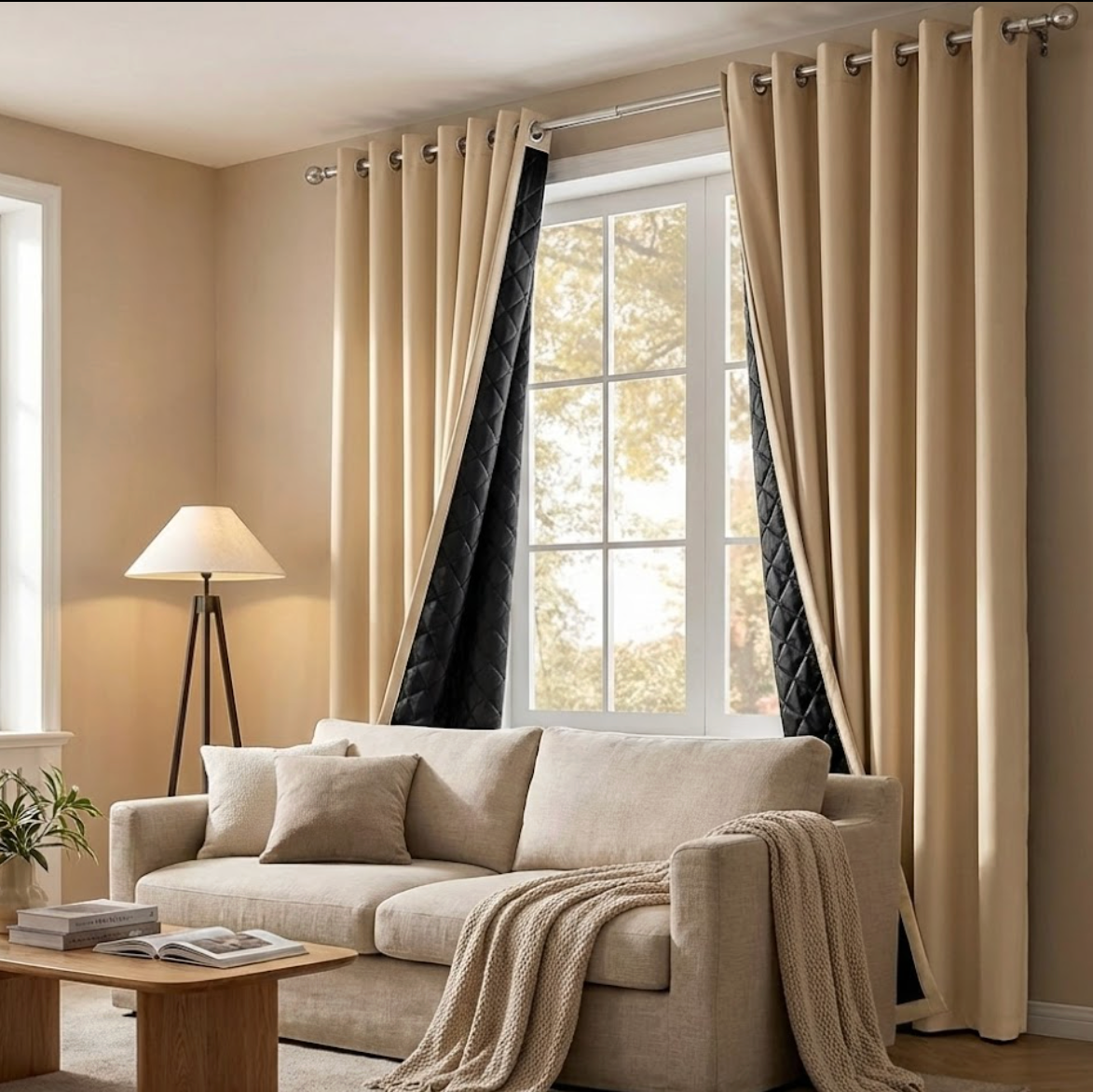 Rideau occultant thermique beige en coton epais | Aegis | Instant Rideau