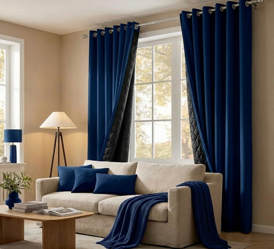 Rideau occultant thermique bleu marine en coton epais | Aegis | Instant Rideau